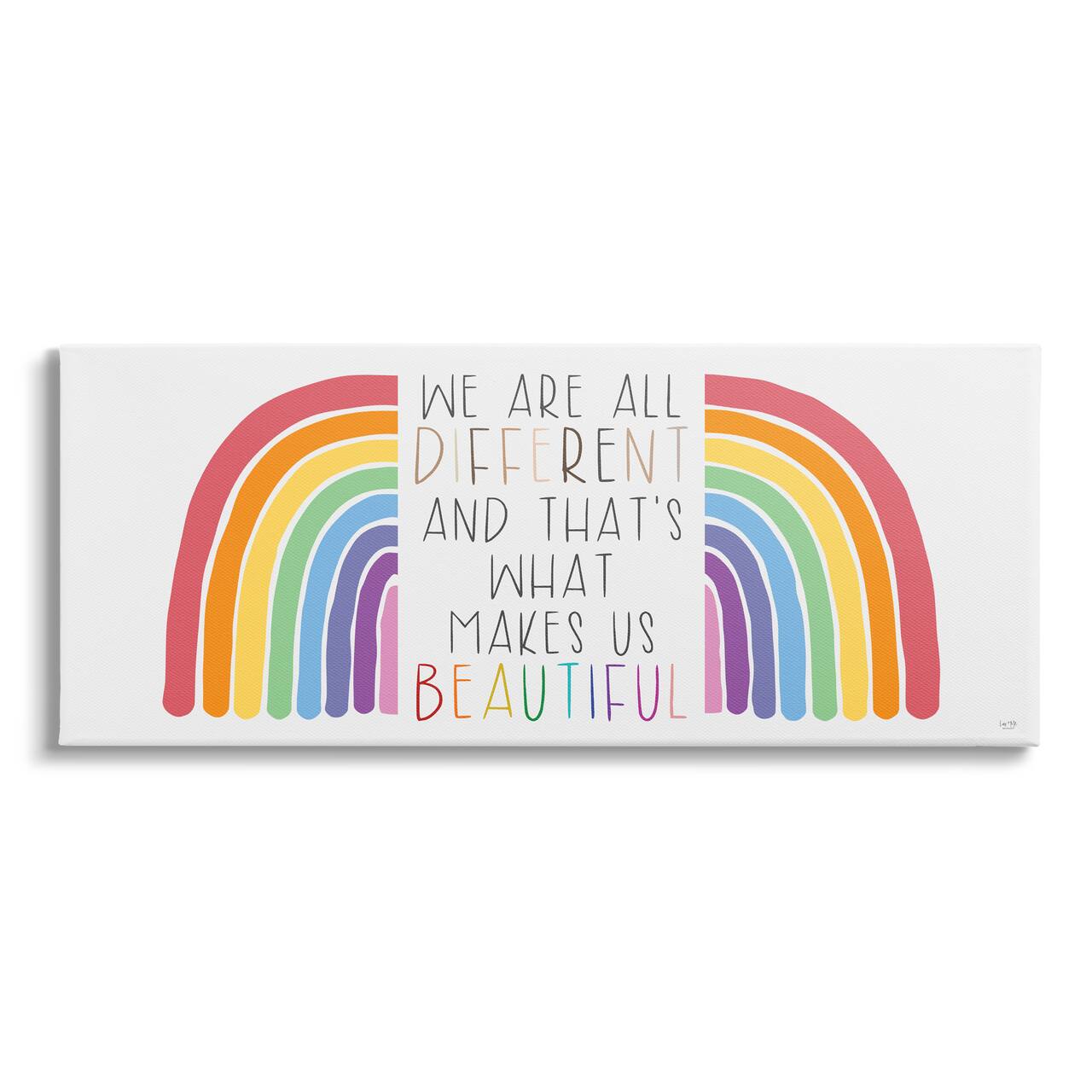 Stupell Industries Bold Rainbow Different Is Beautiful Inspirational Quote Canvas Wall Art